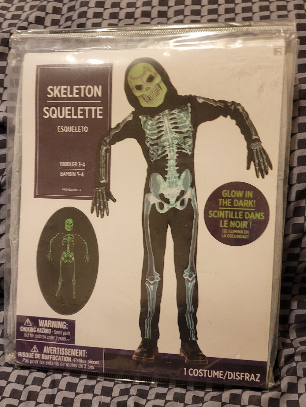 NEW Kid's Glow in the Dark Skeleton Halloween Costume Sz Toddler 3-4